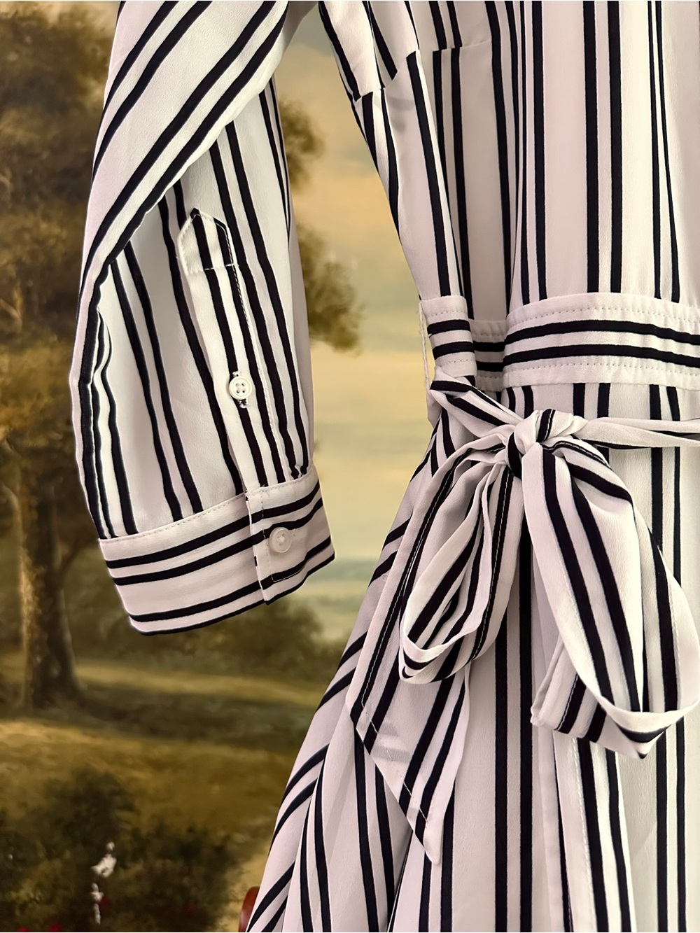 Banana Republic White and Black Vertical Stripe Maxi Shirt Dress - Picture 6 of 8